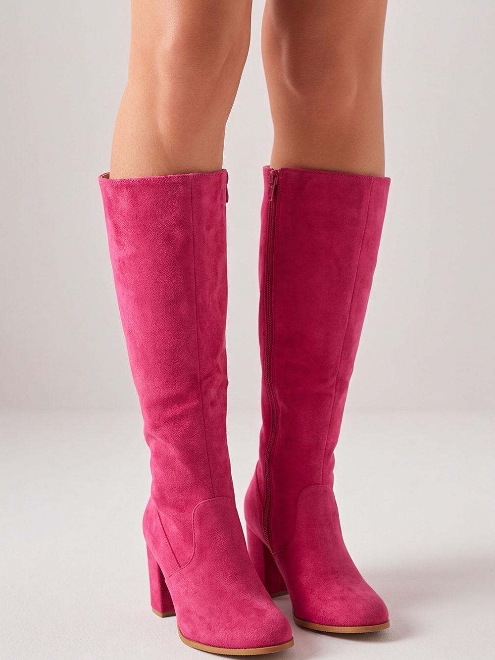 NEW Allegra K Hot Pink Faux Suede Knee High Boots Block Heel size 7
